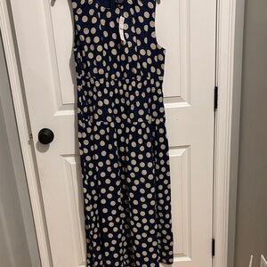 J. Crew Blue Dress with light tan Polka Dots. With pockets.